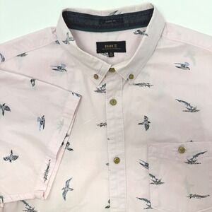 Roark Mens XL Pink Bird Marlin Print Short Sleeve Organic Cotton Button Down